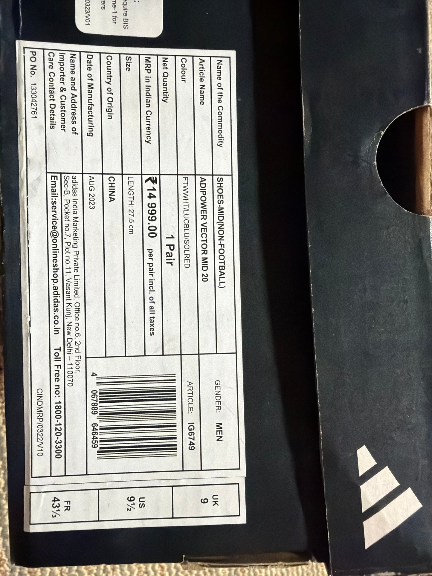 Adipower vector mid 20 cricket shoes with spikes