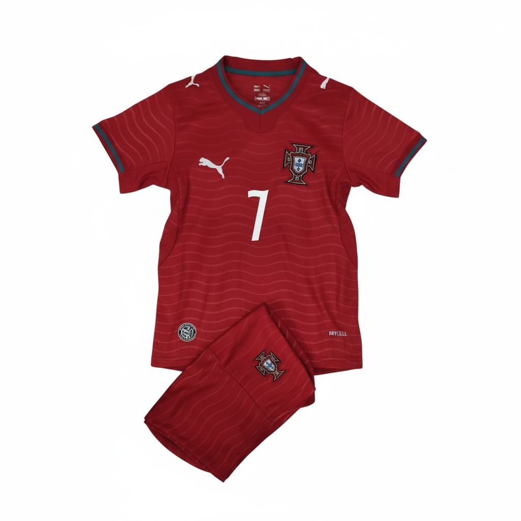 Portugal home World cup 25-26 Kids Set (with ronaldo on back)