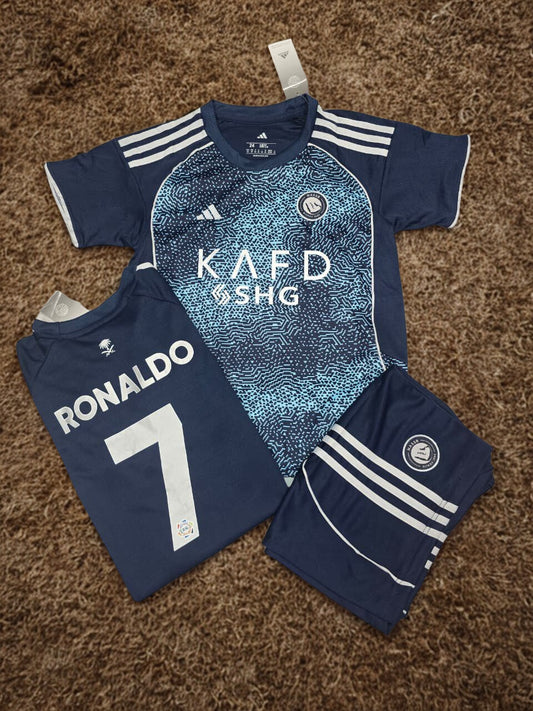 Al Nassr blue 25-26 Kids Set (with ronaldo on back)